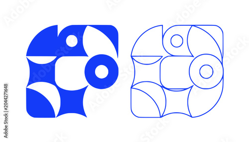 Abstract Geometric Design: Blue Solid vs Outline Shapes