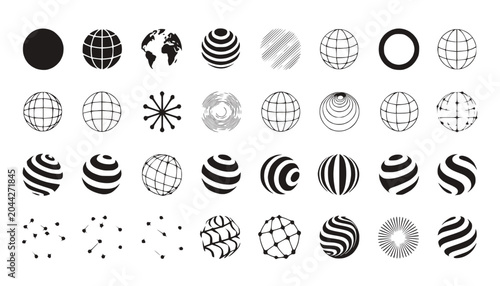 Abstract Globe Icons Set - Diverse Designs for Global Concepts