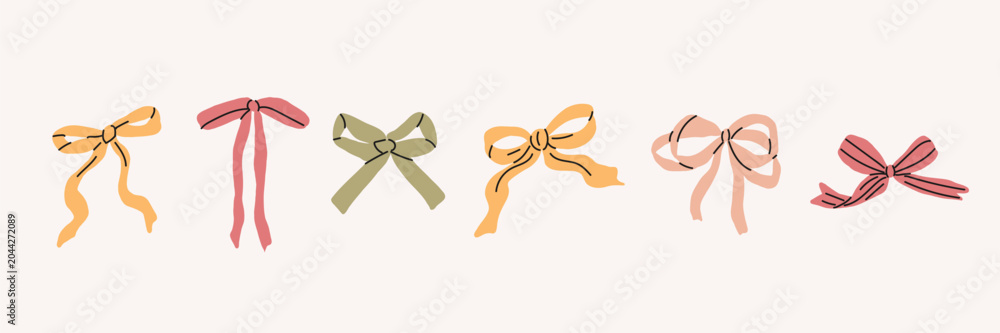 Obraz premium Flat vector doodle cartoon bows collection