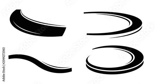 Abstract Black and White Swoosh Shapes, Dynamic Lines, Graphic Elements