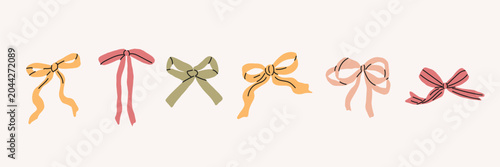 Flat vector doodle cartoon bows collection