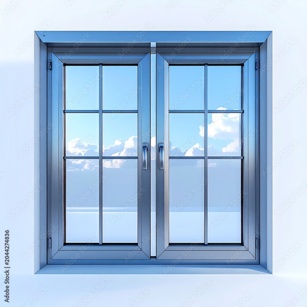 Obraz premium Silver double-paned window, sky view, bright light
