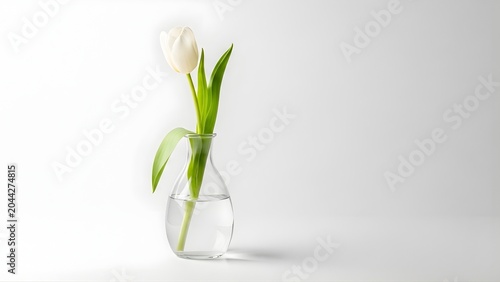 Single White Tulip on Pure Background – Contemporary Minimal Floral Composition, Soft Shadows, Premium Aesthetic for Lifestyle, Interior, and Design Use