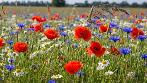 Colorful Wildflower Meadow in Bloom – Natural Field of Mixed Flowers, Vibrant Spring Landscape for Eco, Nature, and Outdoor Lifestyle Background