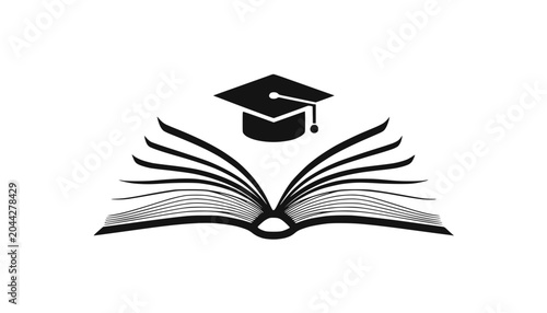 Open Book Graduation Cap Icon - Symbol of Education and Knowledge