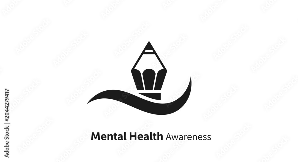 Fototapeta premium Mental Health Awareness Logo with Pencil and Brain Design.