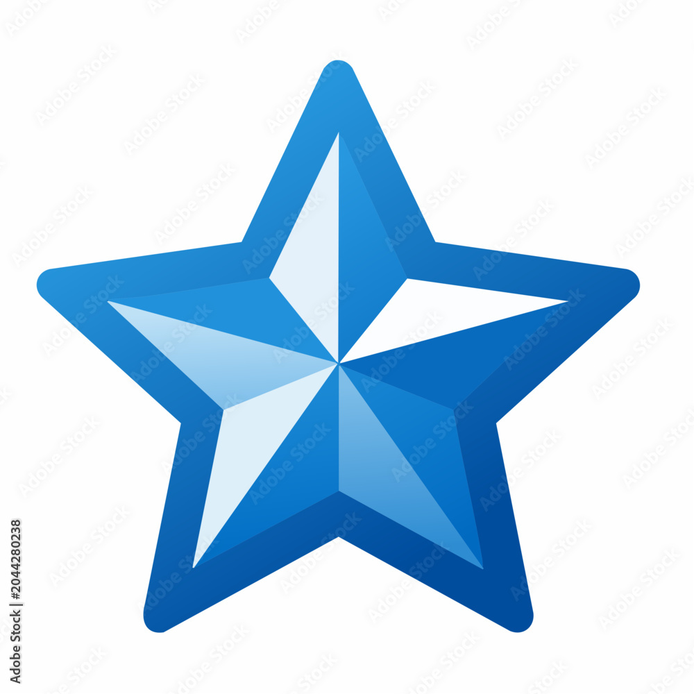 Obraz premium Shiny Blue Five Pointed Star Emblem with Gradient Shading and White Outline