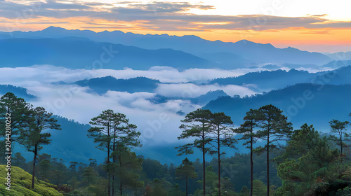 Misty Mountain Sunrise Landscape