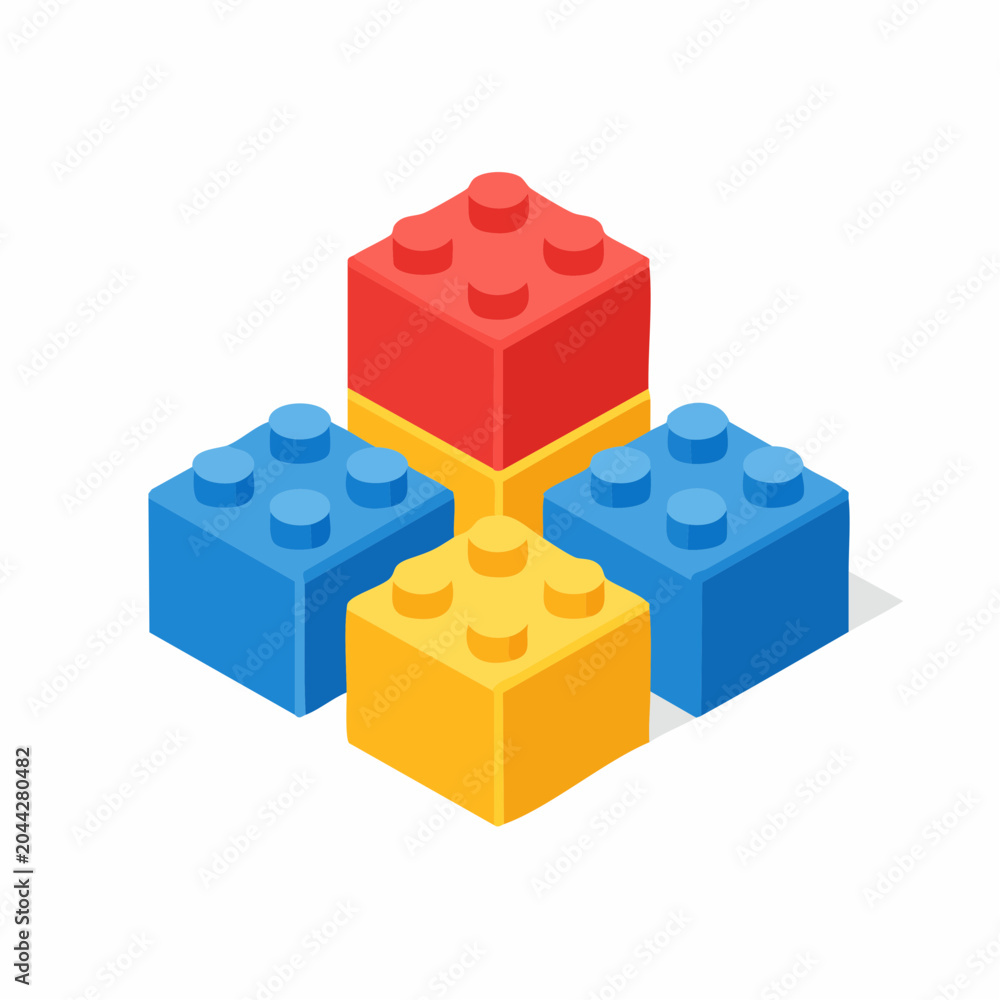 Naklejka premium Colorful interlocking building blocks arranged in a playful isometric composition symbolizing creativity and construction
