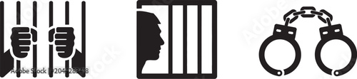 Photos Prison justice and handcuffs icons, modern outline vector collection representin