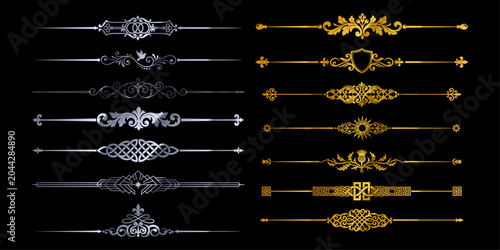 Dividers display luxurious metallic scrollwork and intricate royal patterns set against a deep black background.
