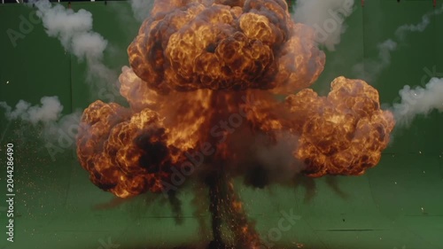 High-quality explosion effect on a green screen background, perfect for video editing, visual effects, action scenes, cinematic productions, gaming content, and motion graphics projects. This realisti