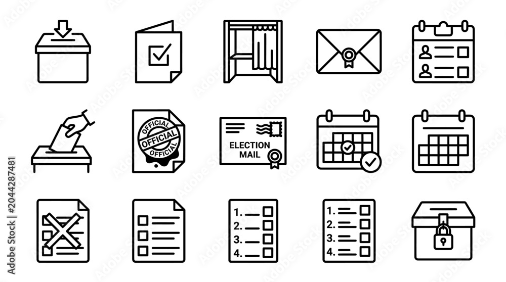 Fototapeta premium Set of election and voting process outline icons.