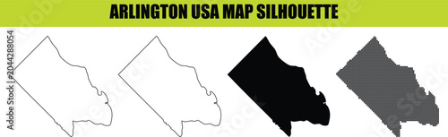 Foto Arlington city map silhouette graphics set featuring vector outline solid black shape and modern dotted design