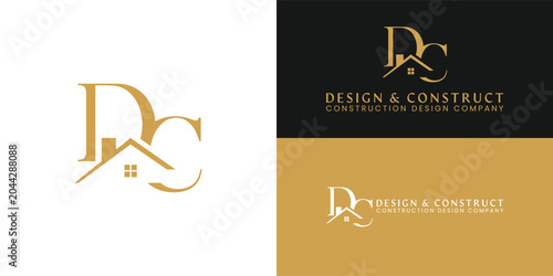 фотографія A minimalist logo for a construction and design company featuring an elegant DC monogram integrated with a house roofline