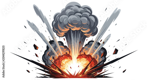 Quadro su tela Explosion blast with fire and smoke.