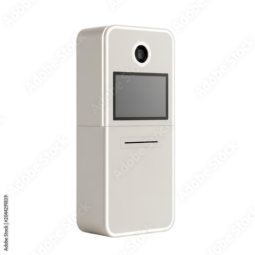 Modern Photo Booth with Screen and Printer Isolated on White