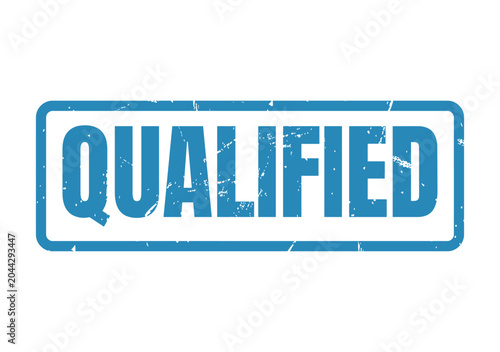 Valokuva A blue grunge stamp with the word Qualified for professional certification or ta