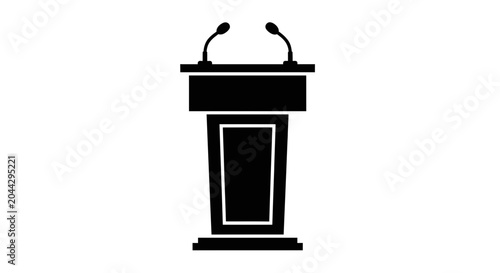 Tableau sur toile Podium equipped with microphones stands ready for a public speaker to address an awaiting audience