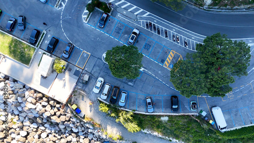 Foto Aerial Top Down View of Coastal Parking Lot in Portofino Italy