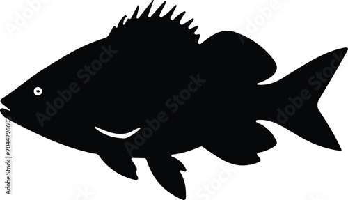 Εκτύπωση καμβά Black fish silhouette vector illustration of marine species with dorsal fin and