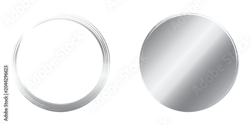 Silver circle frames, brush stroke, metal paint, art texture, vector