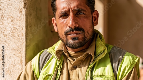 Heat Stress Worker Young South Asian Construction Exhausted Stance