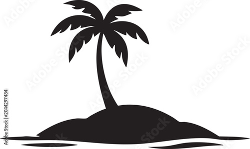 Silhouette of palm tree on small island
