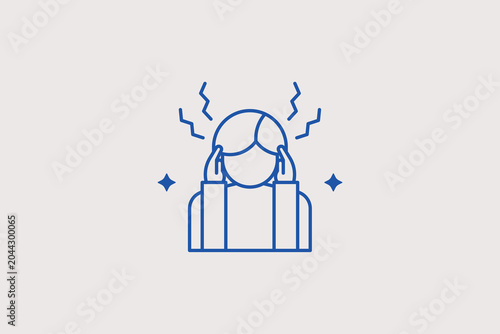 Foto Person holding head with severe ache line icon for medical helpdesk for clinical triage apps