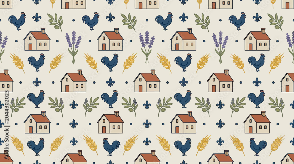 Fototapeta premium French Farmhouse Textile Seamless Fabric Pattern Vector Illustration