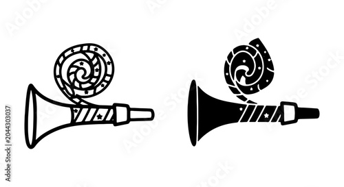 Photos Party Blower Vector Icon, Celebration Horn Illustration, Festive Noise Maker Gra