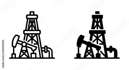 Oil Derrick and Pump Jack Vector Icon Set, Petroleum Industry Symbol, Energy Production Graphic