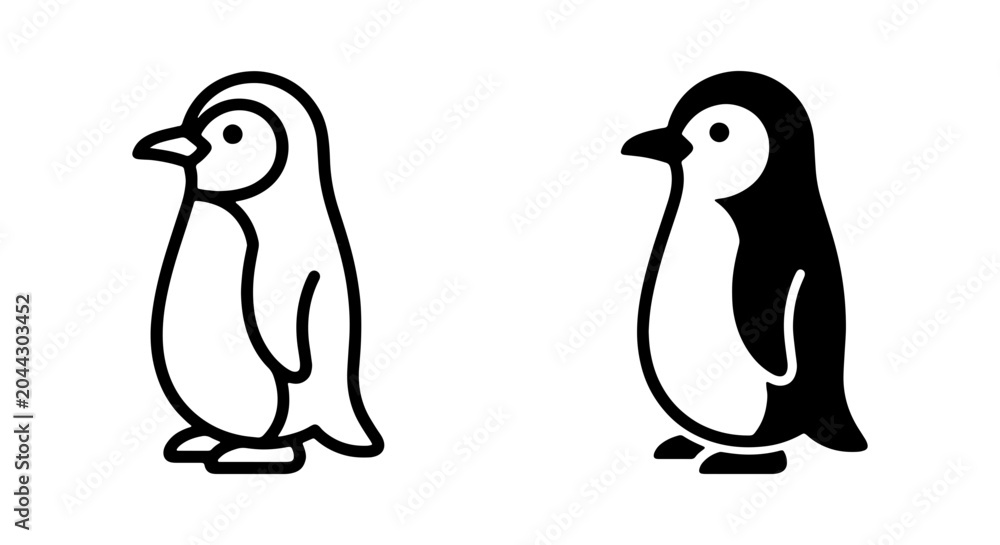 Fototapeta premium Penguin Icons, Simple Vector Art, Cute Bird Graphics, Black and White Animal Illustrations