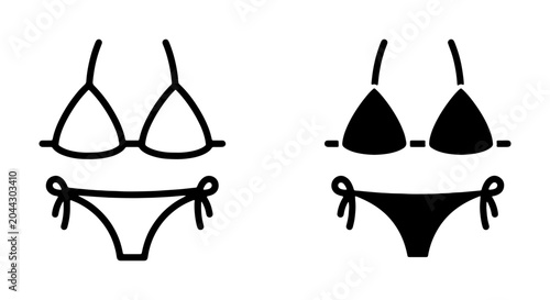 Bild auf Leinwand Bikini Icons, Two-Piece Swimwear Vector Set, Beachwear Fashion Line Art