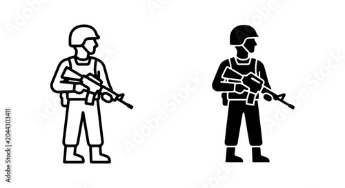 Billede på lærred Soldier Icon Set, Military Man Silhouette, Army Warrior Vector Graphics, Combat