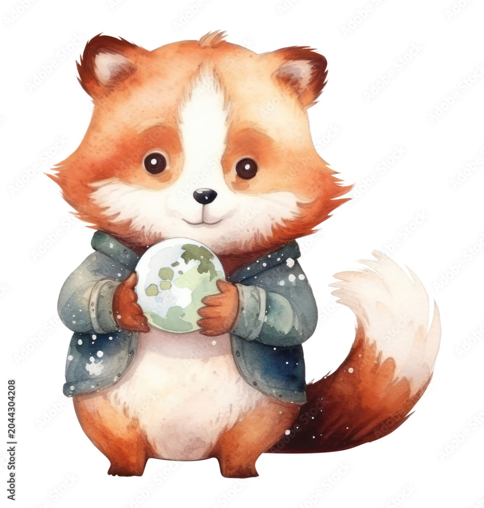 Naklejka premium PNG Fox holding earth animal mammal cute.