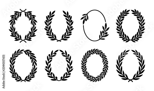 Cuadro en lienzo Laurel Wreath Vector Icons, Decorative Leaf Frames, Vintage Award Emblems, Elega