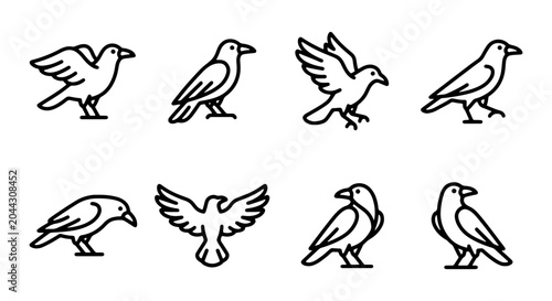 Tablou pe pânză Minimalist Bird Icons, Simple Line Art Avian Silhouettes, Vector Graphics Set