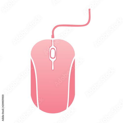 Pink computer mouse icon with cable