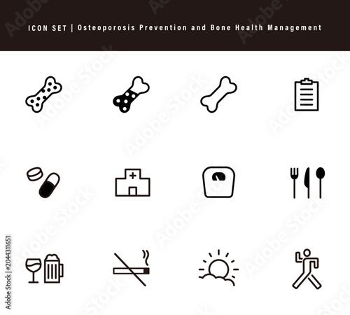 Osteoporosis Prevention and Bone Health Management Icon Set