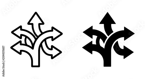 Foto Directional Arrows, Crossroads Icons, Decision Making Symbols, Vector Set
