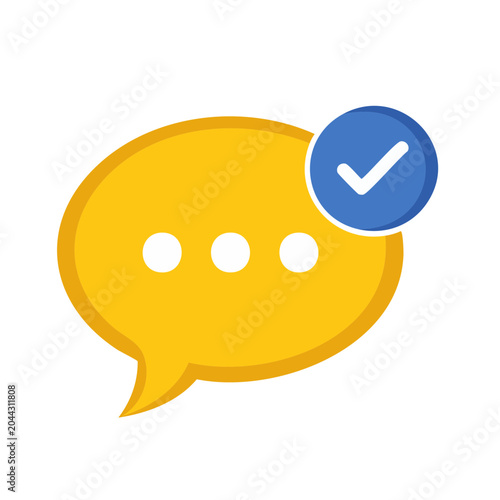 Yellow speech bubble with blue checkmark icon