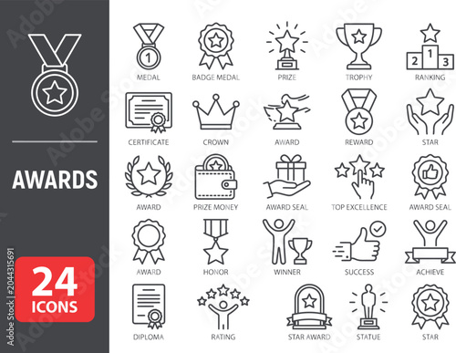 Fotografie Awards line icon set