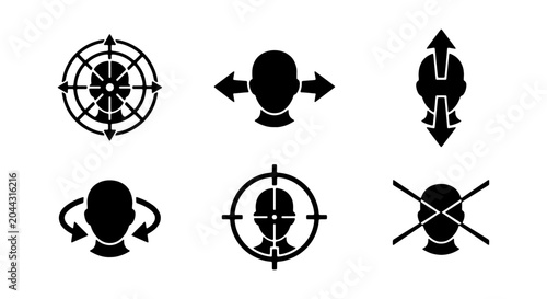 Foto Human Head Icons: Aim, Direction, Movement, Rotation, Target, Forbidden