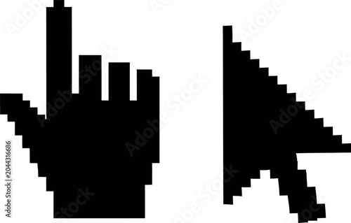 Schilderij op canvas Pixel art silhouette of a hand and cursor on a white background