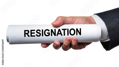 Tableau sur toile Businessman holding resignation letter document