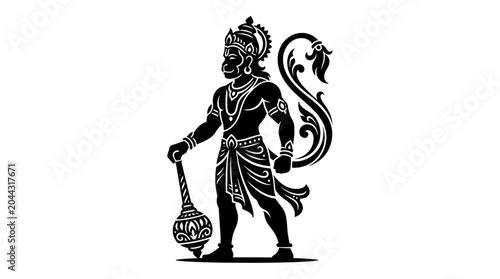 Foto Lord Hanuman Silhouette - Hindu Deity, Warrior, Monkey God, Vector Art