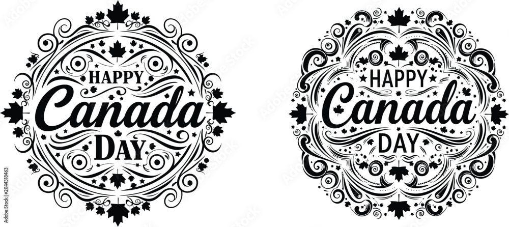 Naklejka premium Silhouette Happy Canada Day decorative design elements