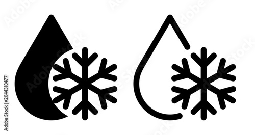 Cooling technology icons. Water drop with snowflake sign. Cold temperature, frost and freshness concept.