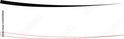 Minimalist curved line graphic design element black and red isolated on transparent background for digital composition